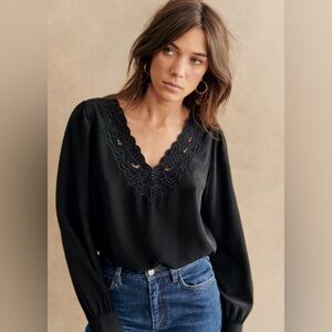 NWT Sezane Black JULIETTE BLOUSE FR34 US2